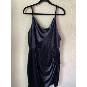 New A BYER Navy Blue Sparkle Velvet Draped Ruched Mini Dress Size 15